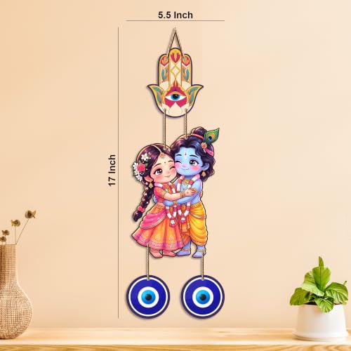 Image of Artvibes Cute Radha Krishna Nazar Battu Wall Hanging for Main Door Entrance | Evil Eye Protection Decor for Home Temple Bedroom Office | Positive Energy Gift Item (WH 8579N)
