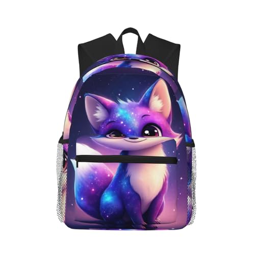 Casual Backpack Large Capacity Multipurpose Anti-Theft Carry On Bag for Hiking Outdoors Running, Starry Sky Neon Fox Bags, Travel Daypack Bookbag Durable