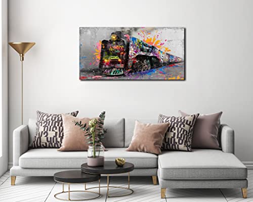 Jkwall77 Graffiti Train Wall-Art - Banksy Canvas Wall Art For Living Room - Modern Art Wall Decor Ready To Hang Size 40" X 20" #TOP1