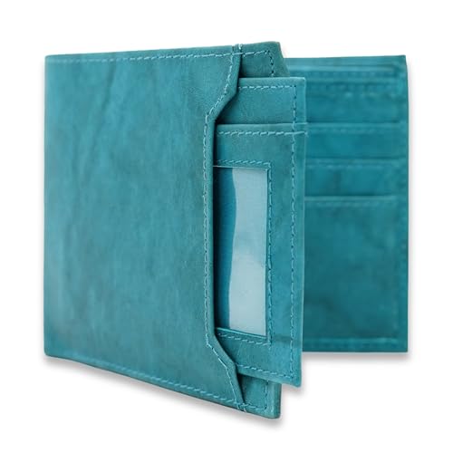 Image of AG Wallets Leather Wallet for Men - Sliding 2-in-1 Bifold Wallet with Removable Card Holder & RFID Protection - Premium Travel Wallet - Versatile & Functional Design - Peacock Blue