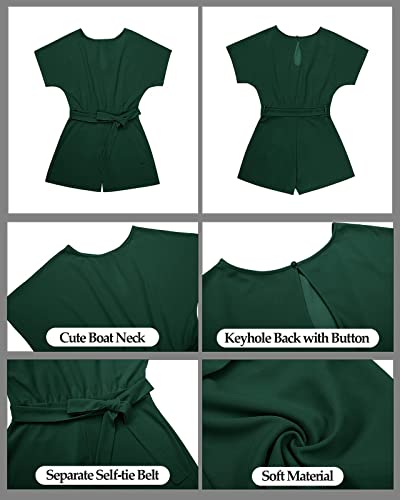 Vetinee Womens Dark Green Summer Casual Belted Romper Keyhole Back Short Sleeve Jumpsuit Playsuit X-Large Size 16 Size 18
