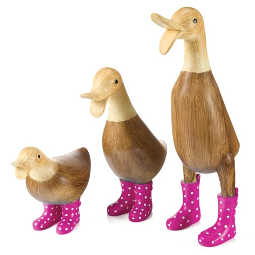 GUTE Duck with Boots, Yard Decorations Yard Art Garden Puddle Ducks with Spotted Wellies Rainboots - Single - Garden Decor Statues, Figurine Statue - Waterproof Indoor & Outdoor Lawn Gnome (Pink Set)
