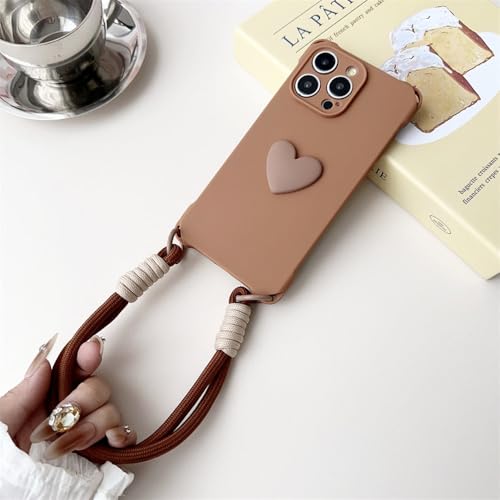 Coque lanière iPhone 14 Plus antichoc marron pour éviter les chutes
