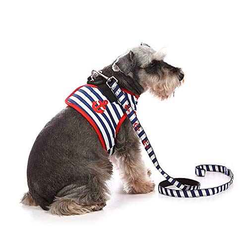 Vajilla de la mascota en el pecho con precisión dopobo perros desorientador cinturón de seguridad para el coche - Tamaño: De la S a la XXL - marineros de rayas Weiß und blau Talla:large