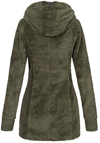 Sublevel Damen Teddyfleece-Jacke Mantel LSL-357 mit Kapuze ivy Olive M