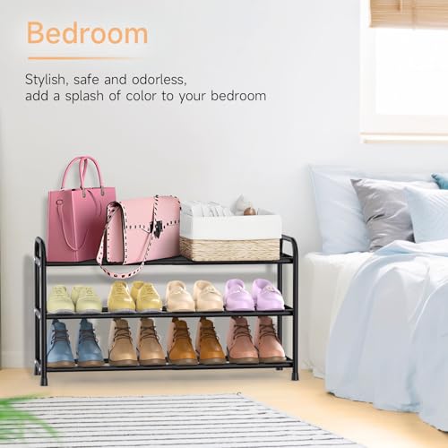 Miniatura 7 de Esonstyle Zapatero De 3 Niveles, Ajustable 42-77 Cm, Para 6-12 Pares De Zapatos, Ahorra Espacio Y Estable, Negro, Para Entrada De Casa, Pasillo Y Armario