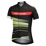 SXSHUN Kinder Fahrrad Trikot Jungen Mädchen Fahhradhose mit 3D Polster Kurzarm Bike Trikot Fahrrad Hose Radsport Bekleidung, Schwarz+Grün(Radtrikot), 146