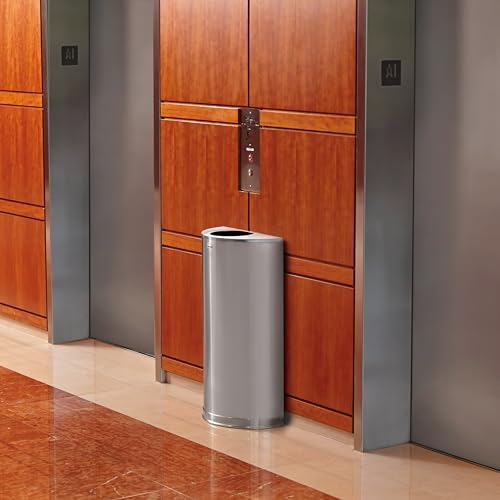 Image of Rubbermaid Commercial Products Half Rounds Steel Trash Can, Open Top, 12 GAL, Stainless Steel, Indoor for Hotel Lobbies /Washrooms /Front of House Hospitality Areas