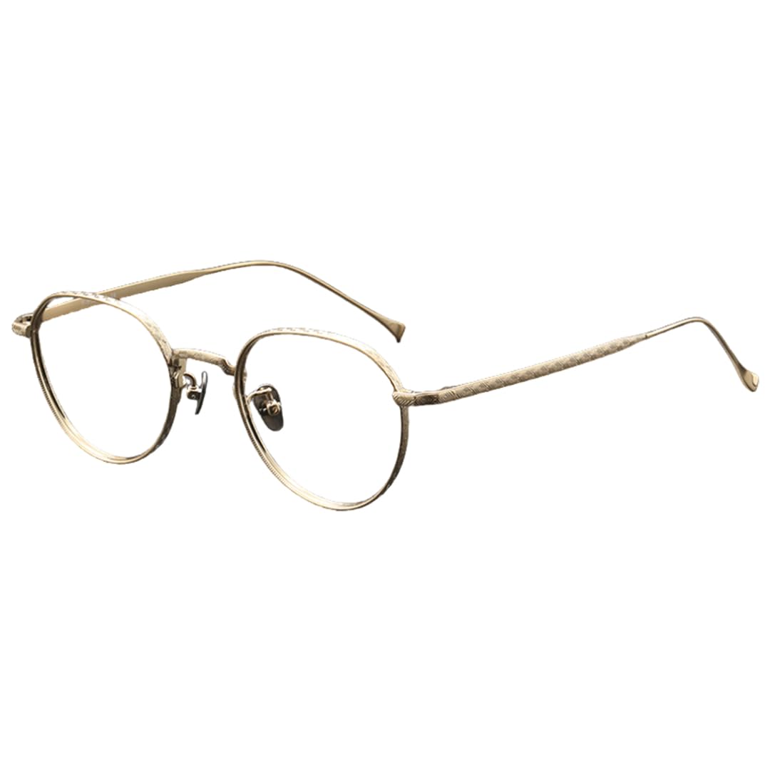Okulary z czystej tytanowej oprawki, męskie, okrągłe, vintage, damskie (złote)