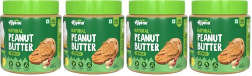 Image of ALPINO Natural Peanut Butter Crunch Unsweetened 800g (Pack of 4) 100% Roasted Peanuts - 30g Protein, No Added Sugar & Salt, Gluten Free - Plant Based