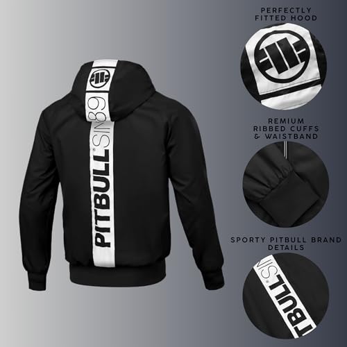 PITBULL - Jacken Herren mit Kapuze, Winddichte Herren Jacke Übergang Athletic Hilltop, Bequeme Seitliche Taschen mit Reißverschluss, Herren Jacken Übergang Perfekt für Outdoor - XL, Schwarz