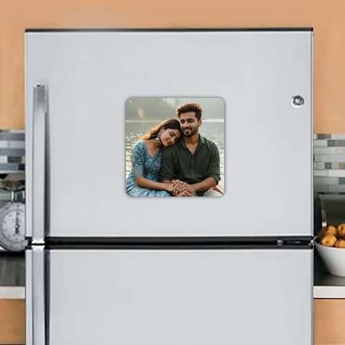 Image of Customised Fridge Magnet with Photo & Name | Personalized Refrigerator Magnet for Special Moments (Square)