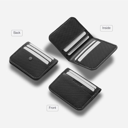 Image of scarters Slim Card Wallet for Men & Women, 10 Card Slots, Midnight Black | Minimalist nylon & vegan leather with cash pocket - front pocket carry & gifting