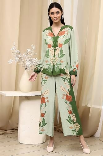 Image of Asmeriyo Women Printed Co Ord Set with Side Pocket | Women 2 Pic Kurta Set I Fancy Kurta Set | Stylish Kurti Outfit | Co-Ordination Wear | Festive and Casual wear (C-209-A-B-19-02)