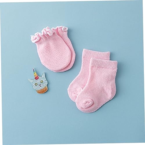 FRCOLOR 4Pairs Gloves and Socks Soft Cotton Mittens for Boy Girl Scratch Hand Covers Stylish Pink Color for Boys and Comfortable Durable Accessories4