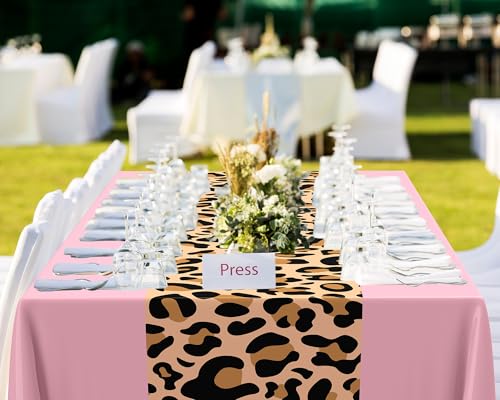 Image of Buryeah Leopard Print Tablecloth 54 x 108'' Leopard Plastic Table Cover Disposable Safari Animal Cheetah Print Party Decorations for Baby Shower Wedding Birthday Party Favors (Pink,3 Pcs)