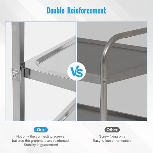 37.2" L x 19.2" W x 36.4" H Stainless Steel Serving Trolley, 3 Tiered Shelf Kitchen Utility Cart, Rolling Casters Brake Wheel, Commercial Pro for Restaurant/Hotel/Lab/Clinic/Salon/Workshop by FAHKNS - Image 3