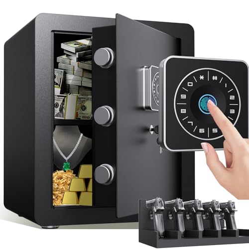 Image of Safe Box with Biometric,Personal Fire Proof Safe Cabinet With Dual Alarm System for Home Documents, Small Safes With Anti-Theft Function for Cash,Hand Gun,Jewelry And Documents