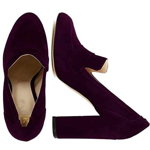 Image of MOOMMO Women Chunky Block Heel Pumps Round Closed Toe Slip On Oxford Loafers Shoes High Heels Snakeskin Work Pump Suede Loafer for Office Ladies Classic Formal Business Professional 4-13 M US