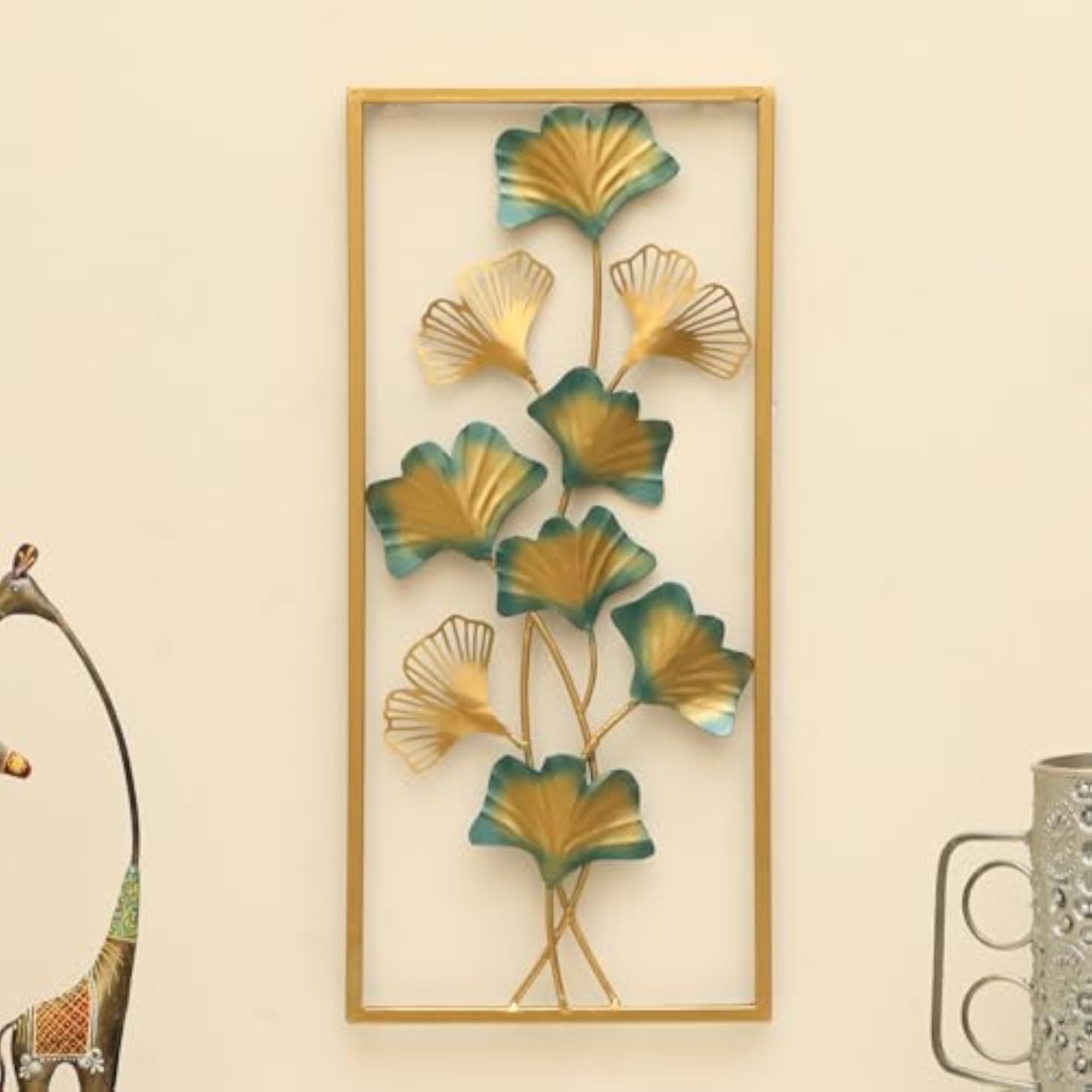 Multicolor Metal Rectangular Anuja Ginko Leaf Wall Frame