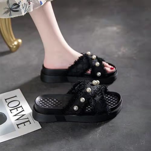 Platform Slides Sandals For Womens Simple Pearl Embellished Slip-on Peep Toe Backless Beach Party Slipper3