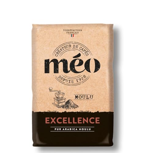 Cafés Méo - Café Moulu Excellence Pur Arabica - 4 kg - Intensité 7/10 - Arômes Authentiques, Fin et Aromatique - Lot de 8 x 500 gr