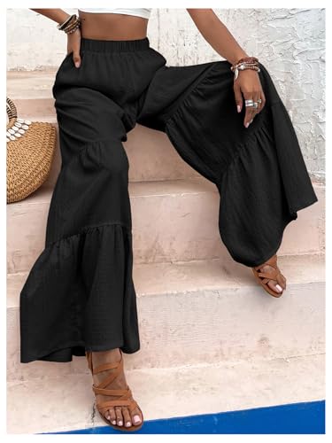 Floerns Women's Elastic High Waist Ruffle Wide Leg Pants Loose Beach Palazzo Pants4