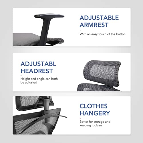 Flexispot Oc3B Ergonomic Executive Mesh Office Chair Swivel Height Adjustable Seat Headrest Armrest Lumbar Support Caster Wheels Task Chair Gray Mesh Seat Computer Office Desk Chair #TOP4