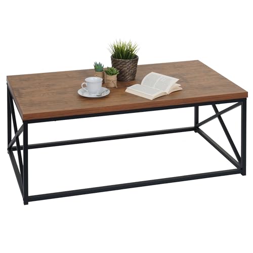 Mendler Couchtisch HWC-A27, Wohnzimmertisch Beistelltisch Sofatisch, Metall 3D-Struktur 44x110x60cm, Wildeiche-Optik