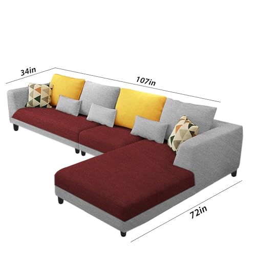 Image of Galib RHS 6 Seater L Shape Sofa Set for Living Room (Maroon Grey Fabric) Premium Fabric Sofa