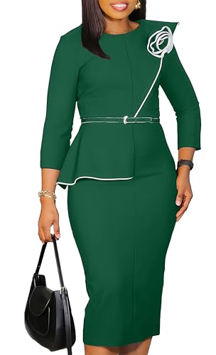 Image of Wear to Work Dress for Women Business Casual Bodycon Midi Dress Elegance Church Outfits