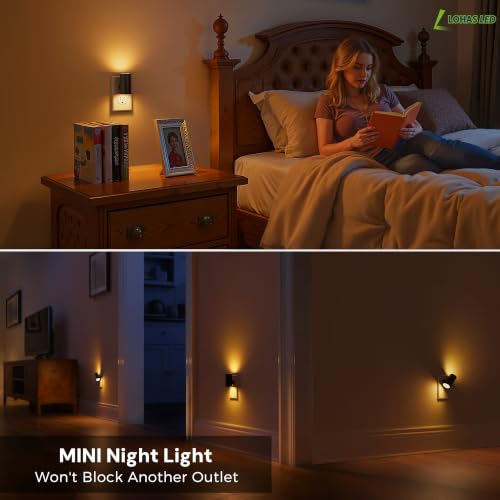 Image of L LOHAS LED Amber Night Light, Yellow Nightlight,Rotating,Dimmable 50 /100LM | Plug into Wall, Warm Circadian Nightlight,Light Sensor Nightlight Plug in, Adults Hallway Bedroom Bathroom[Black Shade,4Pack]