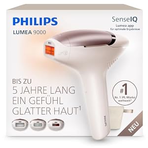 Philips Lumea 9000 IPL-Haarentfernungsgerät - Bis zu 5 Jahre lang ein Gefühl glatter Haut¹, Anwendung zu Hause, 3 Aufsätze: Körper, Gesicht, empfindliche Stellen, BRI938/00