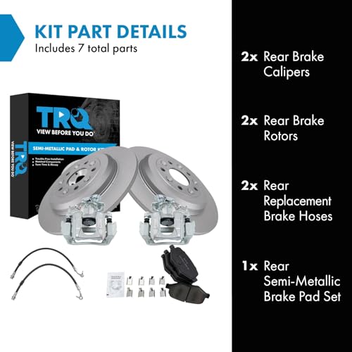 Image of TRQ Rear Brake Pad and Rotor Set Semi Metallic Rotors Calipers Compatible with 2011-2014 Ford Edge 2011-2015 Lincoln MKX