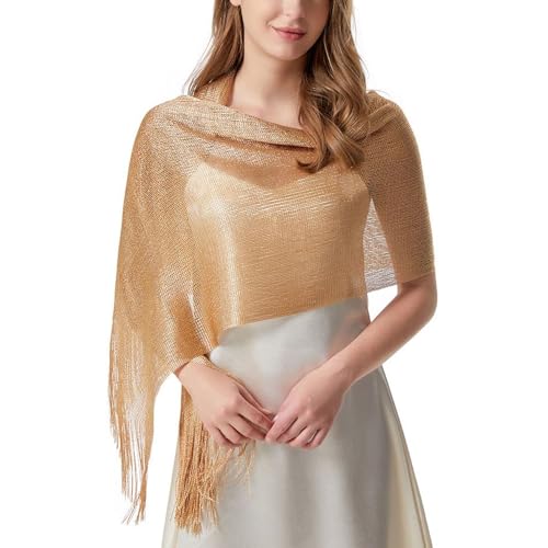 Women's Sheer Scarf Long Cape Fall Soft Knitted Fringe Cozy Metallic Casual Sun Protection Scarves
