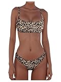 MakeMeChic Women's Bikini Sets Leopard Print Spaghetti Strap Backless Beach Swimsuit Multicolor Medium