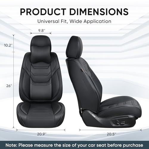 Image of TIEHESYT Black Car Seat Covers Front Pair, Breathable Leather Automotive Front Seat Covers & Headrest for Comfortable Driving, Universal Auto Interior Fit for Most Kinds of Vehicles, SUV, Sedans