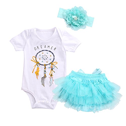WOCACHI Toddler Baby Girls Clothes, Newborn Baby Girl Dreamcatcher Romper+Tutu Skirt Tulle Outfits Clothes 3pcs Set Infant Bodysuits Rompers Clothing Sets Christening Short Long Sleeve Organic Cotton