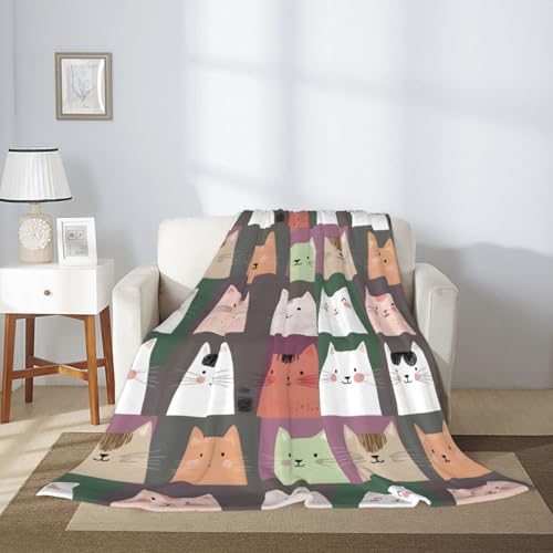 Couverture flanelle douce et légère motif chat multicolore