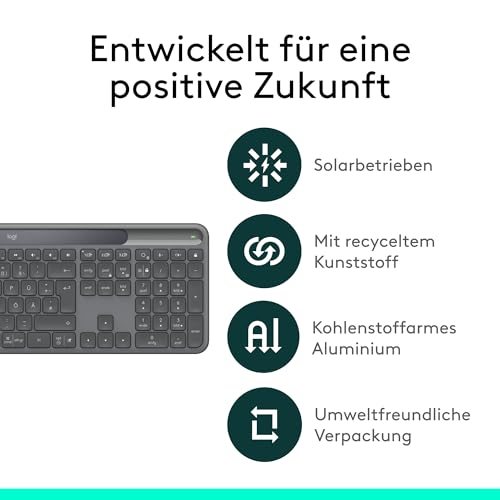 Logitech Signature Slim Solar+ K980 for Business, kabellose Tastatur, leises Tippen, sicherer Empfänger, Bluetooth, Windows, Mac – Graphit - QWERTZ