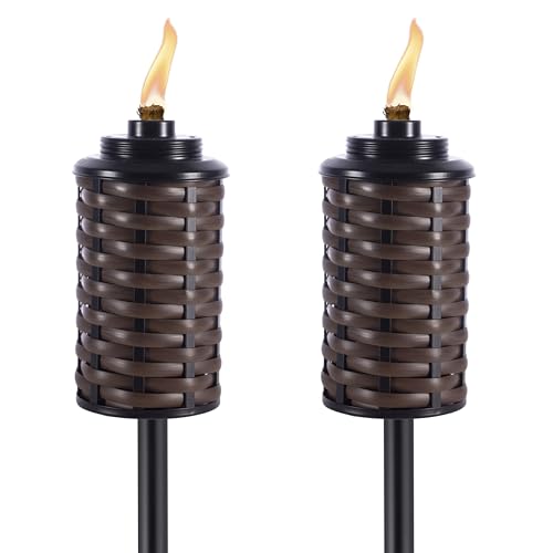 TIKI Brand Easy Install Bali Brown 65 Inch Torch, Outdoor Decorative Lighting for Lawn Patio Backyard, Bamboo Wrapped Torch, 2 - Pack, 1124124