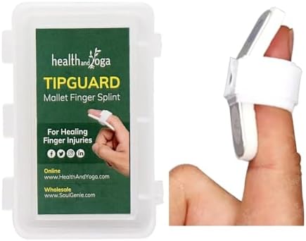 HealthAndYoga® TipGuard Mallet Finger Splint (2 Sizes Set, White)- Basketball Cricket Sports Injury, Drooping, Loss of DIP Joint Extension-Flexible Aluminium & Foam Support- Corrects & Heals