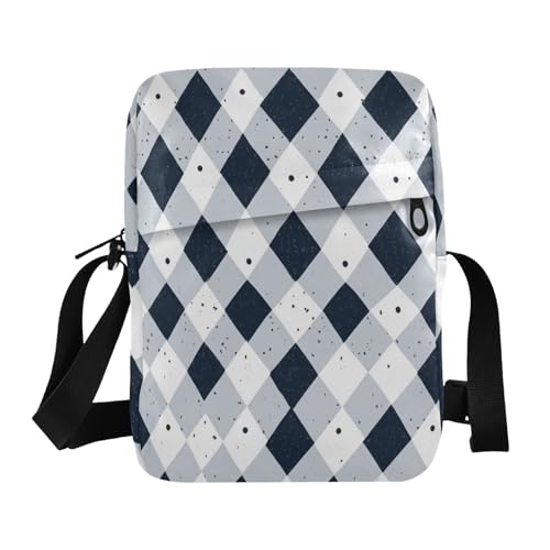 crossbody messenger bag Small Crossbody Bag For Women Womens Casual Purses Adjustable Strap for business business- Rhomboid White Navy Blue