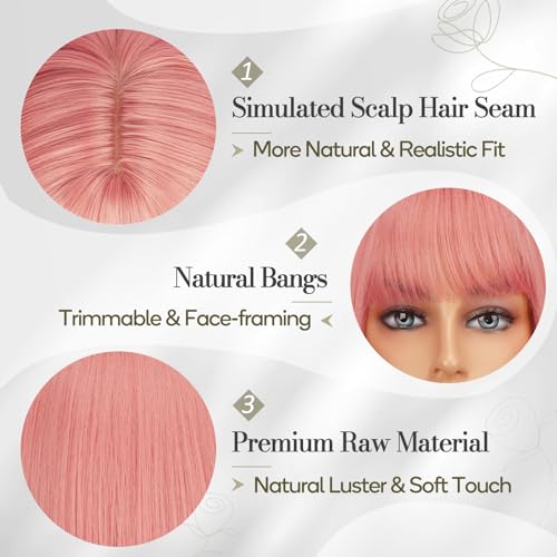 BARSDAR Pink Short Wig With Bangs - Image 3