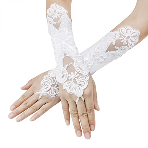 PURFUN Girls Princess Satin Lace Long Fingerless Gloves - Holy Communion, Halloween, Wedding, Flower Girl2