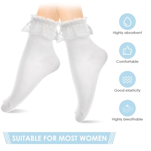 Image of ElevateTech 3 Pairs of Women Ruffle Socks Ankle Socks Breathable Cool Frilly Lace Sock Cotton Non-Slip Elasticity Uniform Cute Clothes Prom Party Accessories Gifts (White)