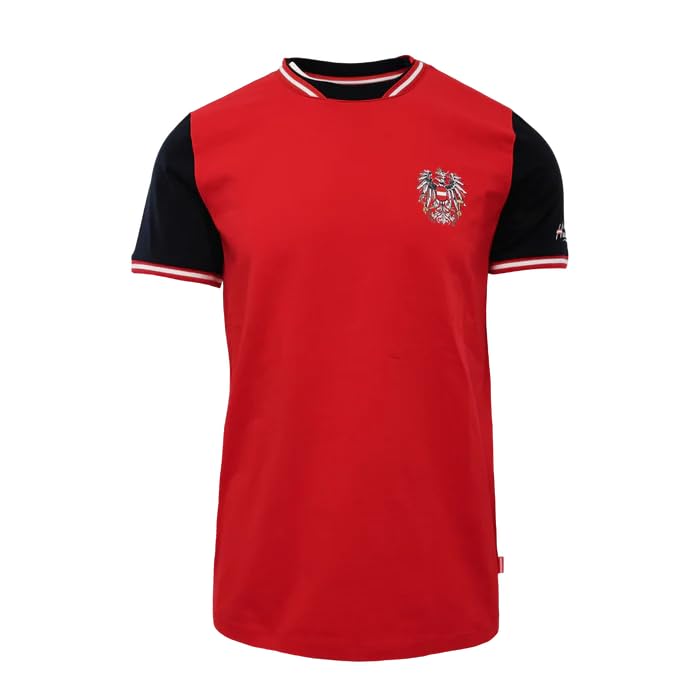 Hoamatkult T-Shirt Österreich Adler WM-Kollektion Herren Shirt rot mit Adler Print sportlicher Schnitt ideal für Public Viewing & Fußball Fans - XL