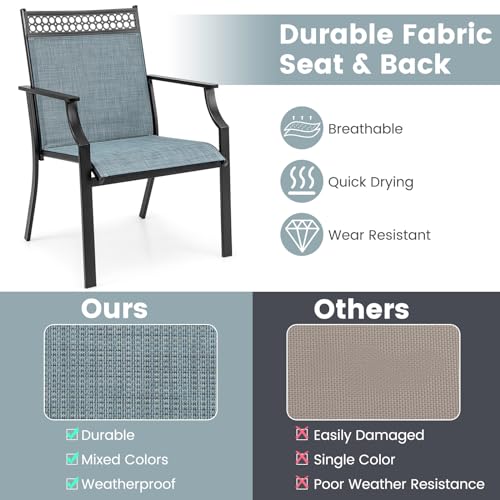 Image of Giantex Patio Chairs Set of 2, Outdoor Chairs with All Weather Fabric, High Backrest, Armrests, Heavy Duty Metal Armchair, Outside Dining Chairs for Porch Lawn Garden Yard Pool (Blue & Black)