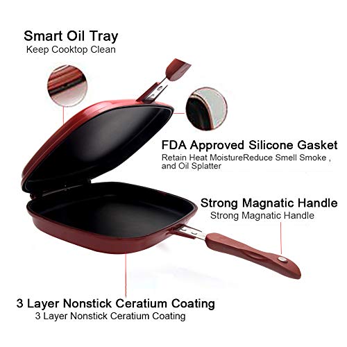 HINMAY Square Double Sided Frying Pan, Fried Steak pan Fried Egg Pot Pancake pan Best BBQ Griddle pan New Korean Smoke-Free Non-Stick 3 Gallery Image
