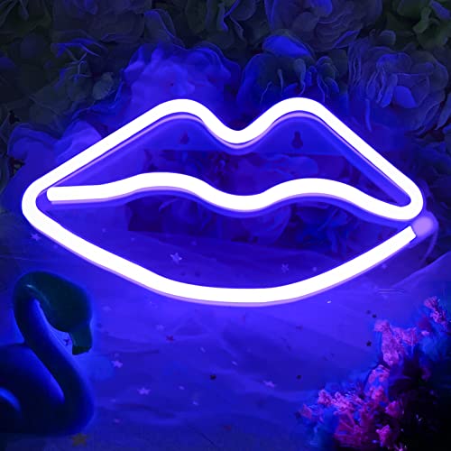 XIYUNTE Lippe Neonlicht für Wand Dekoration, LED Lippe Leuchtreklamen, Batterie oder USB betrieben Blau Lippe Nachtlichter aufleuchten Jubiläum Valentinstag Geschenke Schlafzimmer, Hochzeit, Party Cover